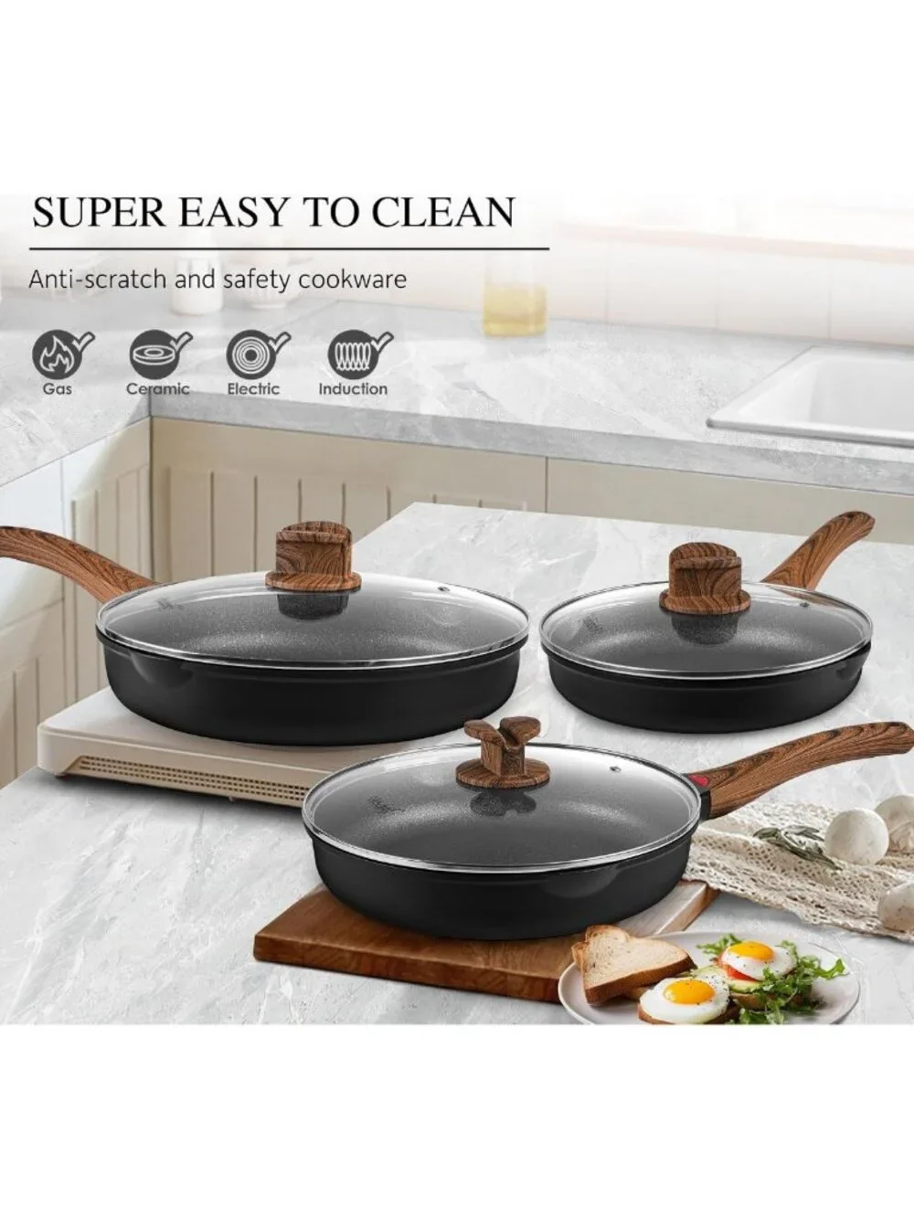 11-Inch Black Nonstick Frying Pan Skillet - Durable, Easy-Clean Cookware